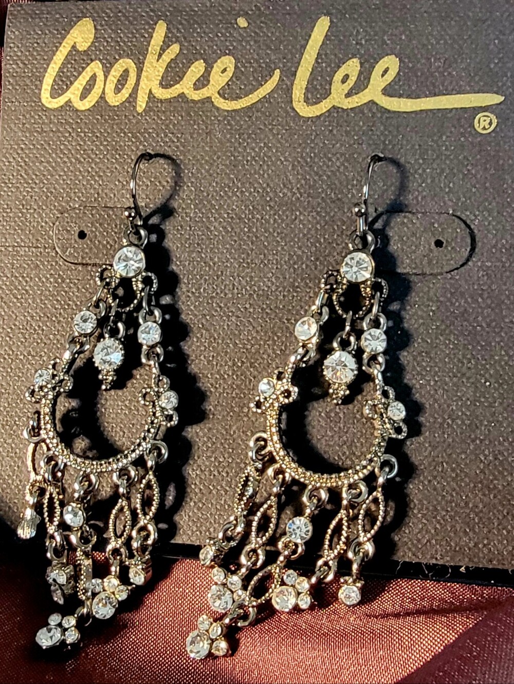 Cookie Lee Gold Dangle Chandelier Earrings with Clear Crystals